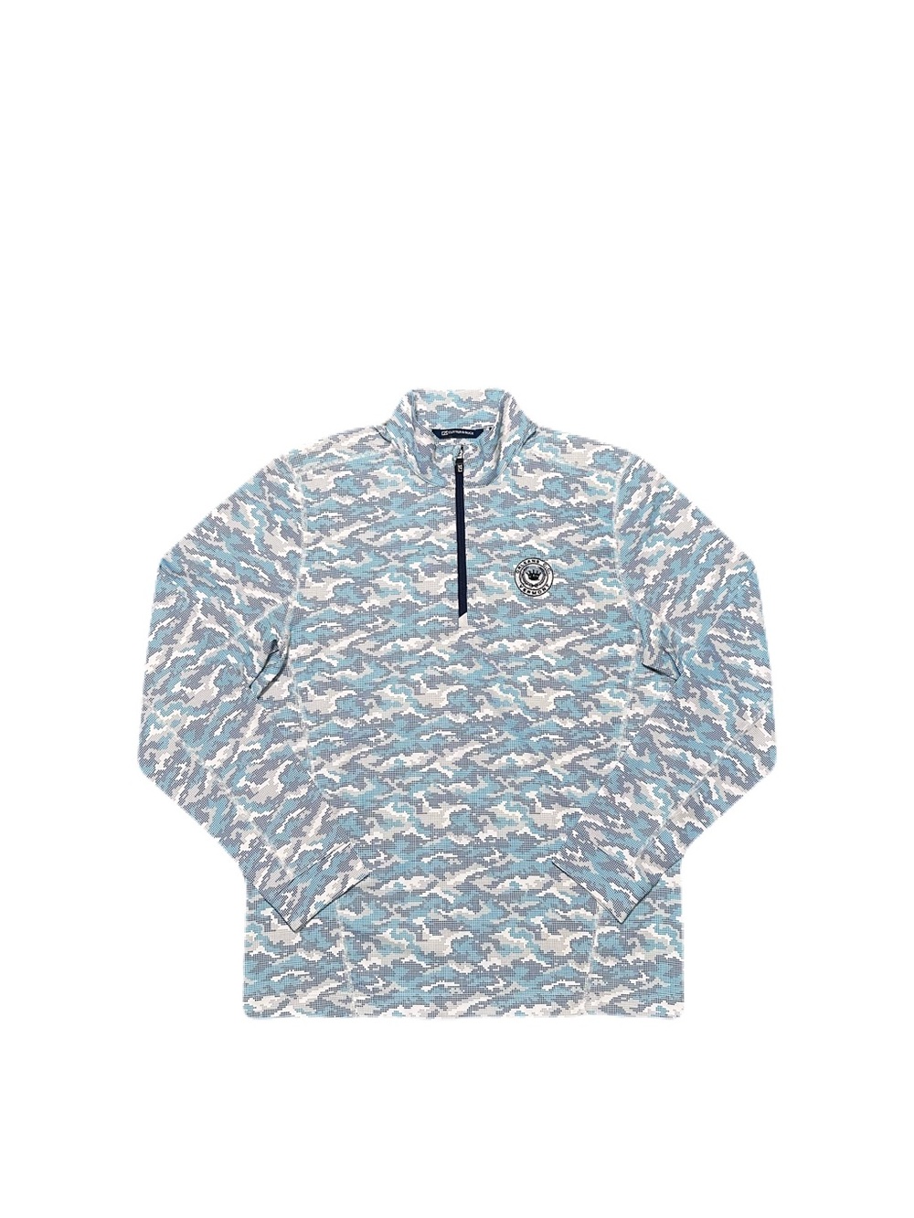 Cutter & Buck Mens Traverse Eco Camo 1/4 Zip Size Medium Blue Orleans C.C